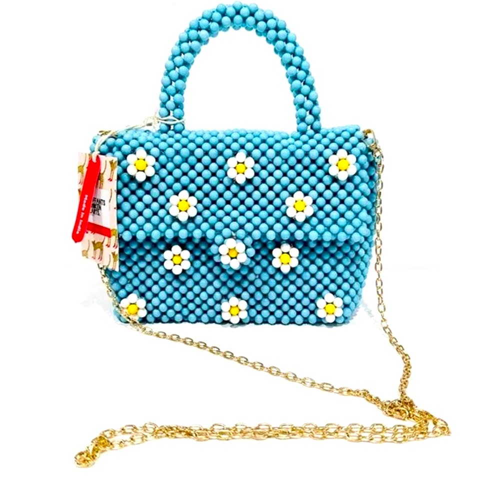 Bouffants and Broken Hearts blue daisy purse